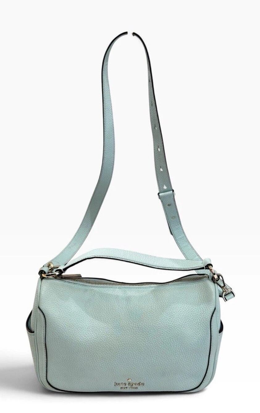 KATE SPADE Pebbled Leather Crossbody Top Handle Shoulder Blue Glow Authentic